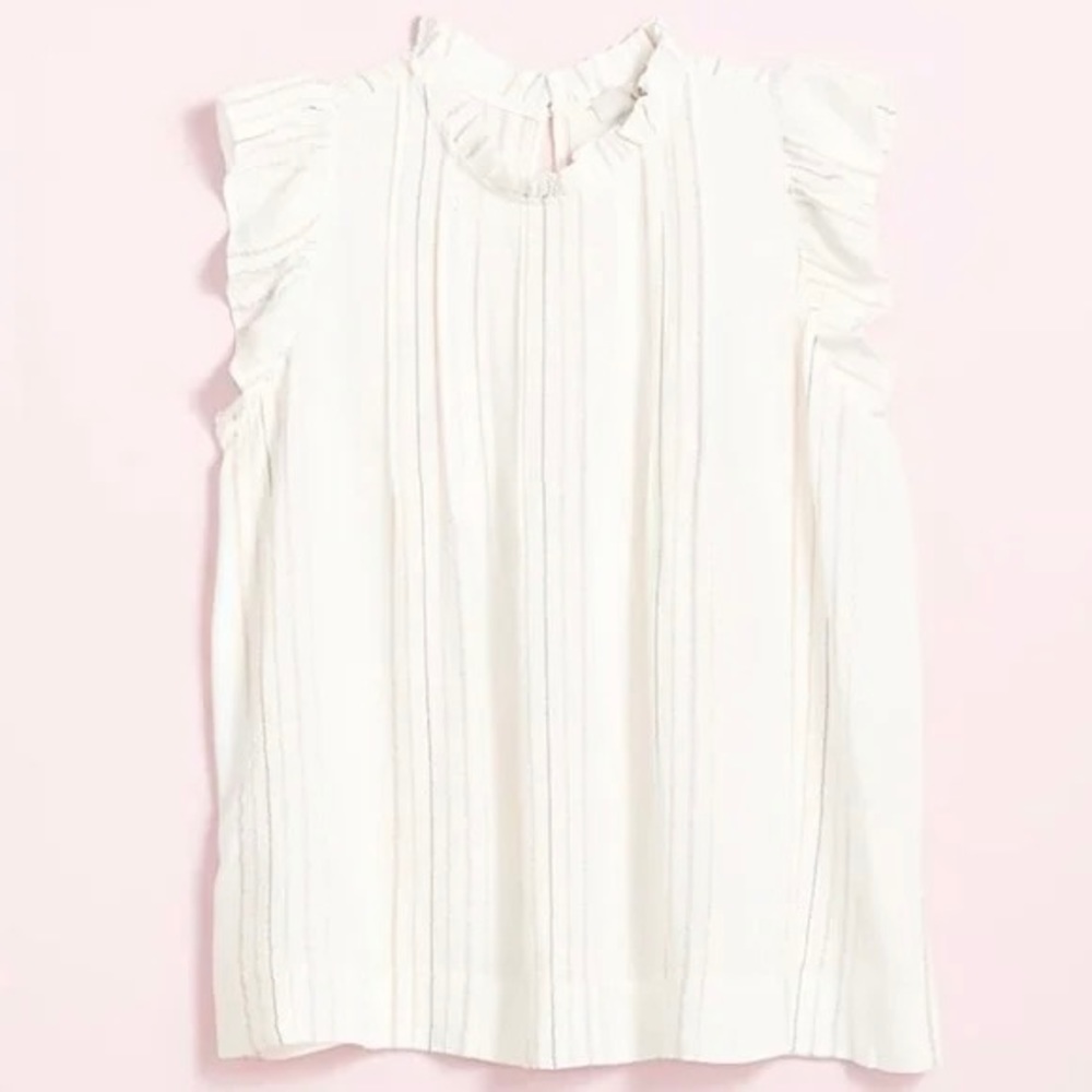 LOFT Shimmer Stripe Pintucked Flutter Tank Top Size Small